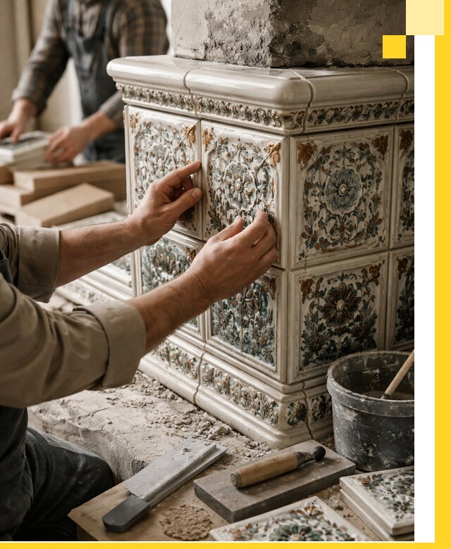 Изразцовые камины под ключ в Лесозаводске: проект и монтаж