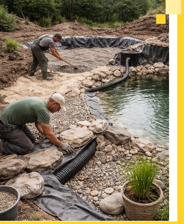 Строительство природных бассейнов и озер в Лесозаводске под ключ