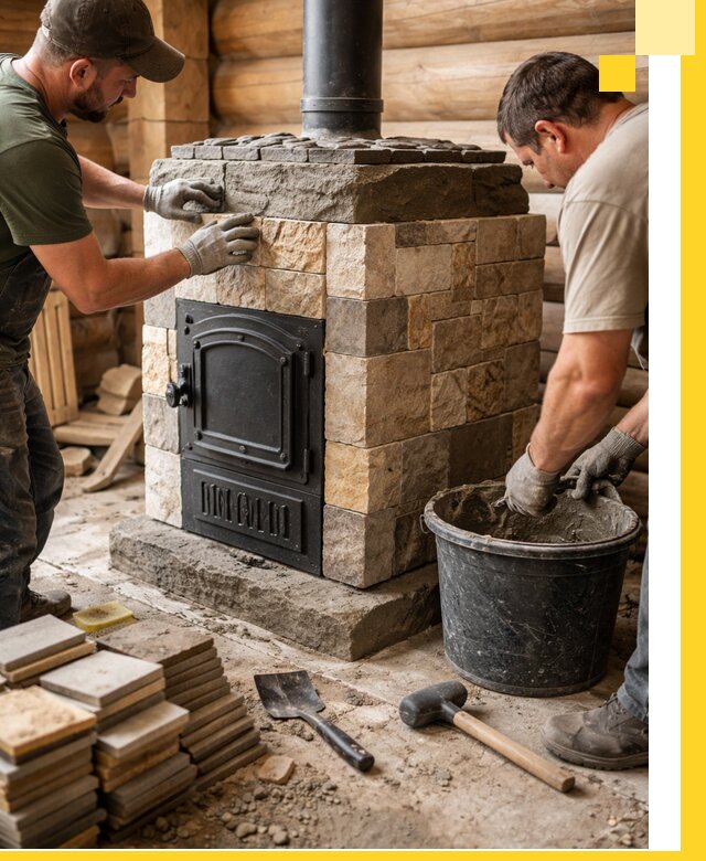 Облицовка банной печи под ключ в Лесозаводске: камень и плитка