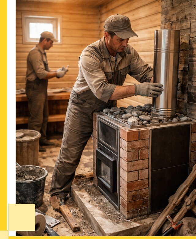 Монтаж печи в бане под ключ в Лесозаводске от 20676 р. | ЭриданЛсз