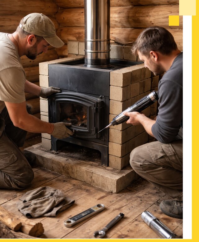 Монтаж и установка печи в бане под ключ с гарантией в Лесозаводске