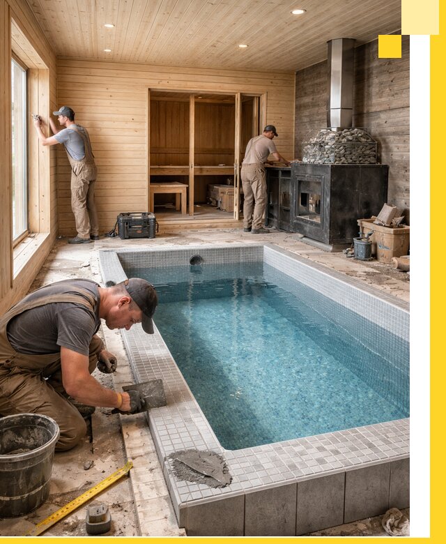 Проект бани с бассейном и сауной в Лесозаводске под ключ