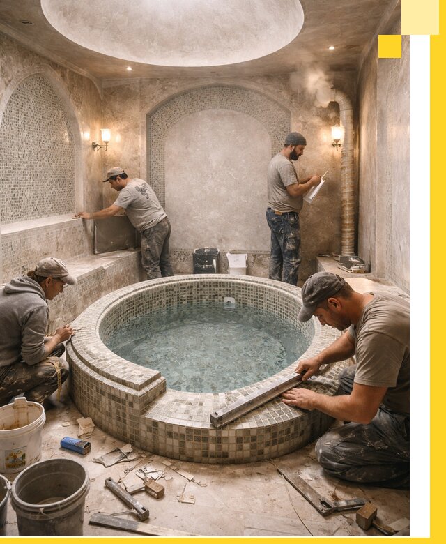 Профессиональное строительство хамама с бассейном в Лесозаводске под ключ