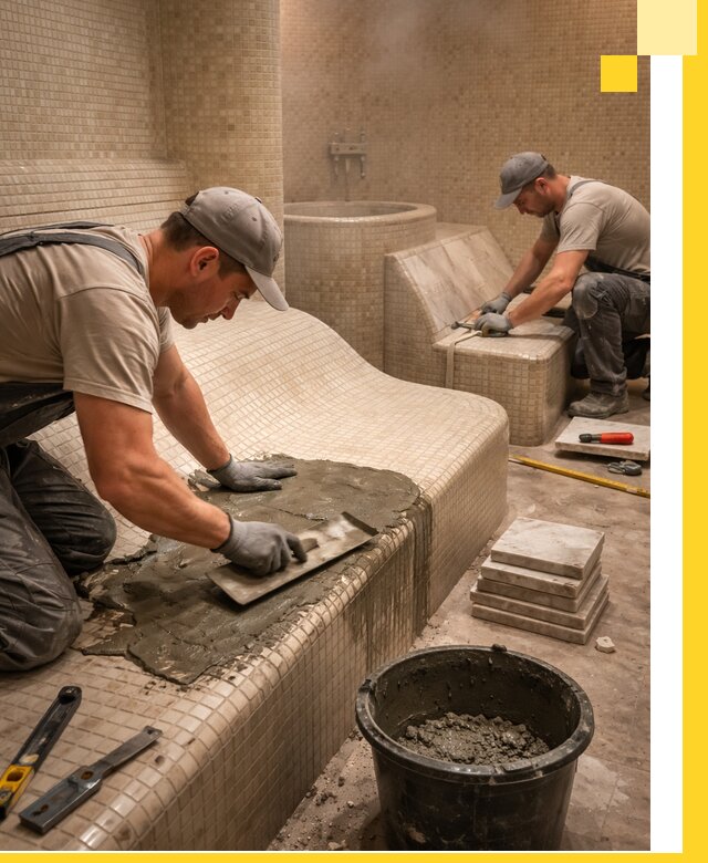 Лежаки для хамама под ключ в Лесозаводске, проект и монтаж