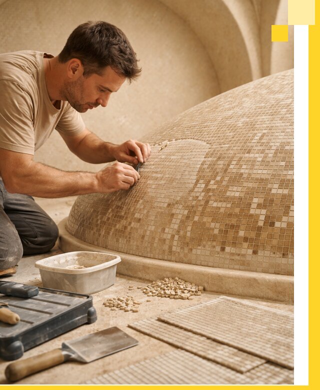 Профессиональная укладка мозаики для хамама под ключ в Лесозаводске